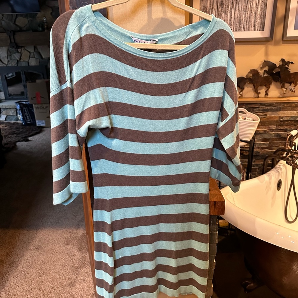 Fun striped Trina Turk mini dress. Looks great with tall boots.
